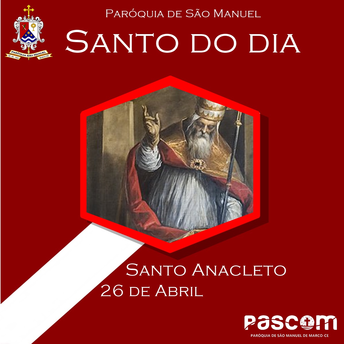 Santo Anacleto. Créditos: Paróquia de São Manuel