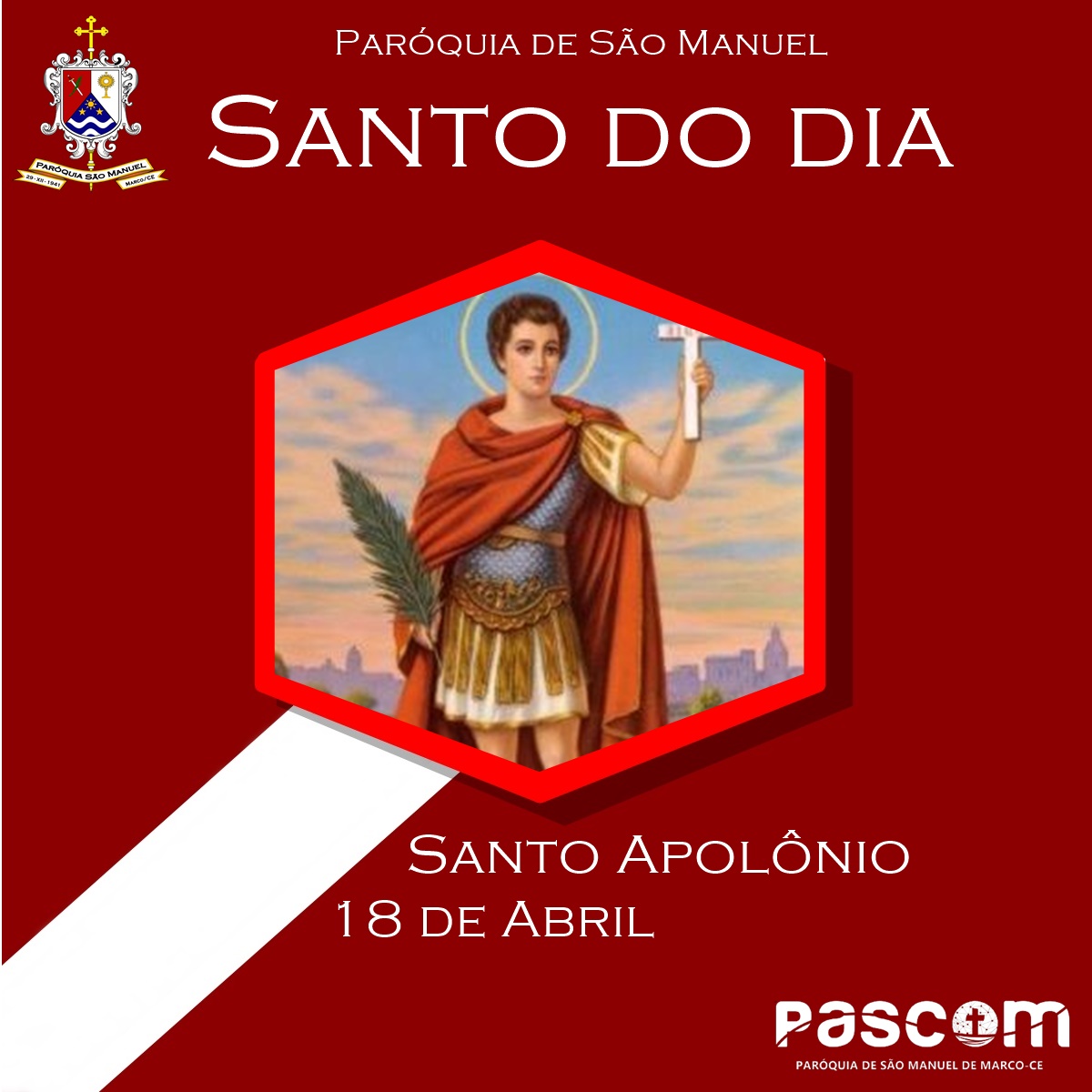 Santo Apolônio. Créditos: Paróquia de São Manuel