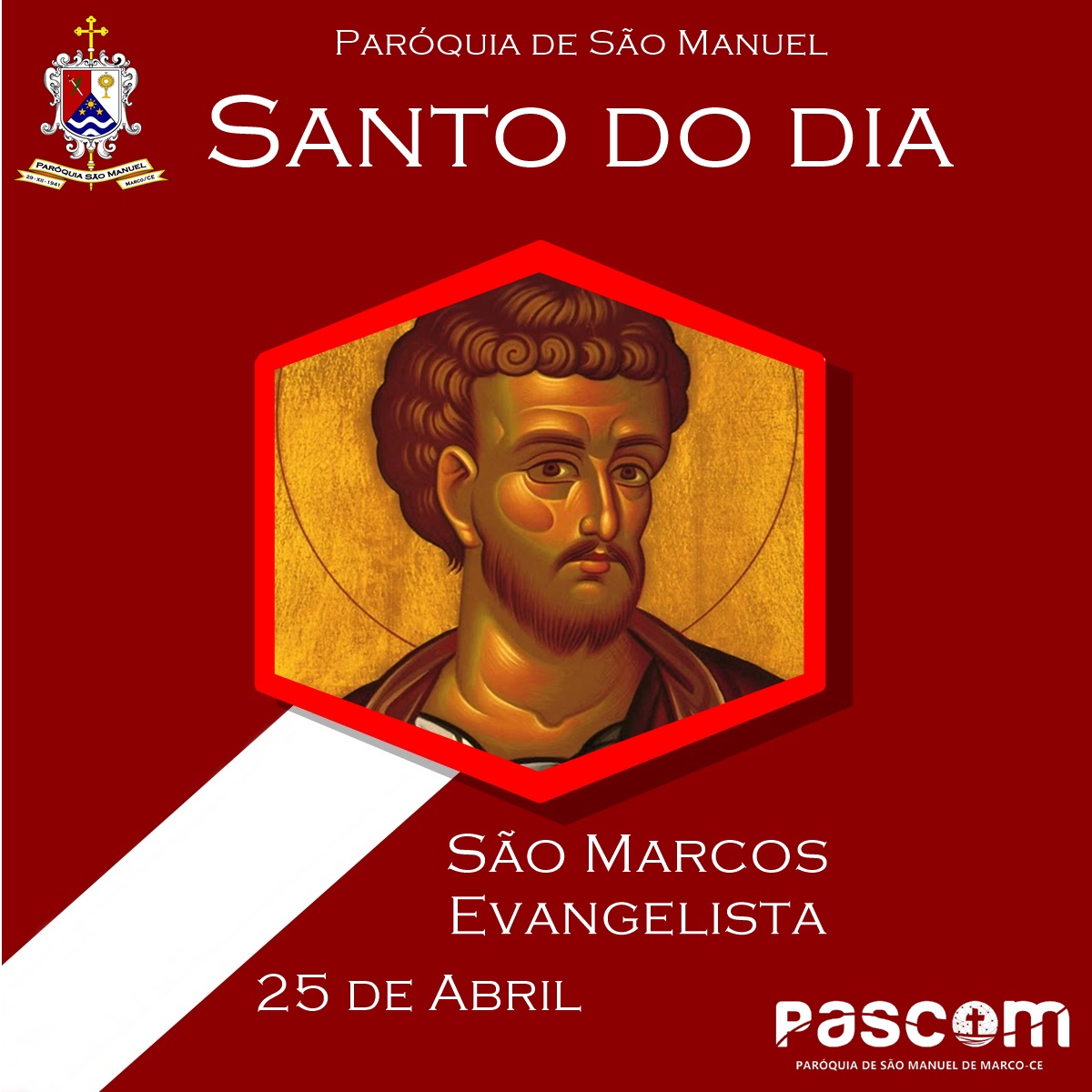 São Marcos Evangelista. Créditos: Paróquia de São Manuel