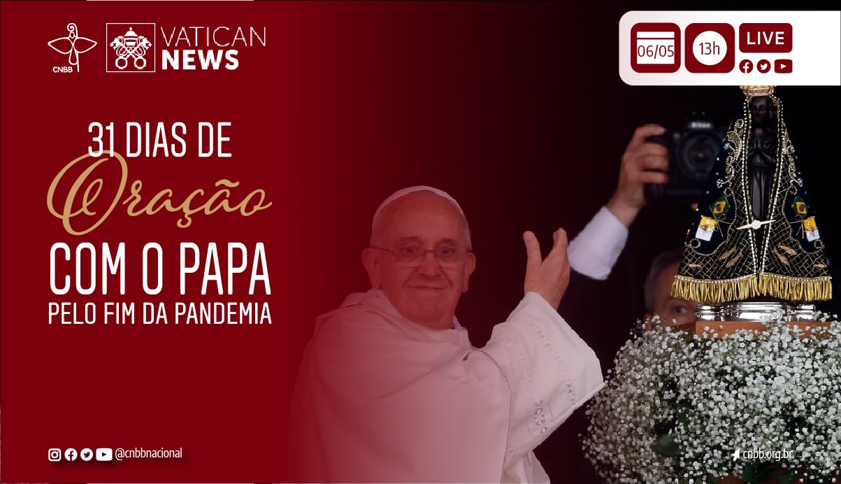 Rezando o Santo Terço com o Papa Francisco, direto do Santuário de Aparecida. Créditos: Vatican News