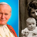 O papa João Paulo II (esq.) e o santo com sua mãe / Domínio público