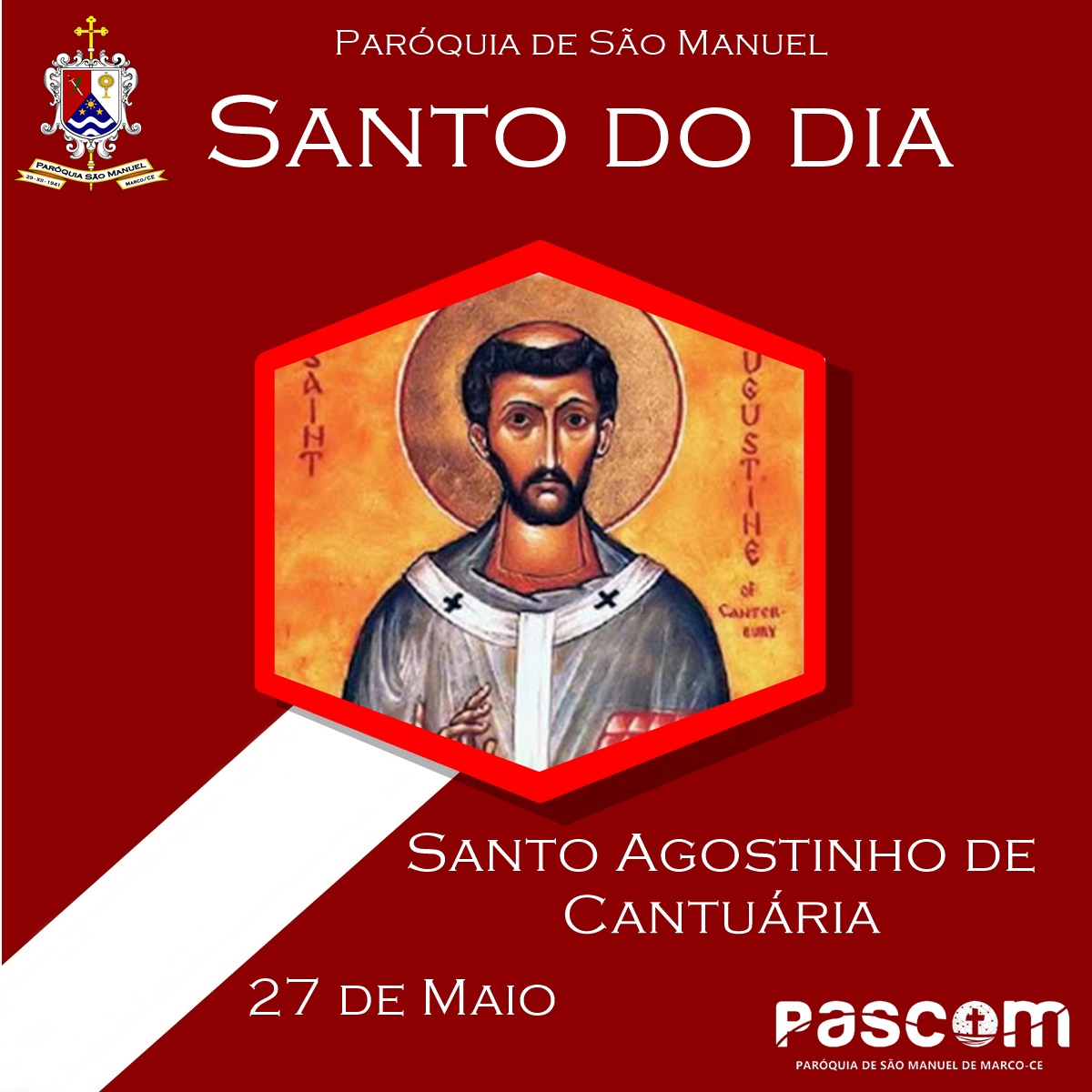 Santo Agostinho de Cantuária. Créditos: Paróquia de São Manuel