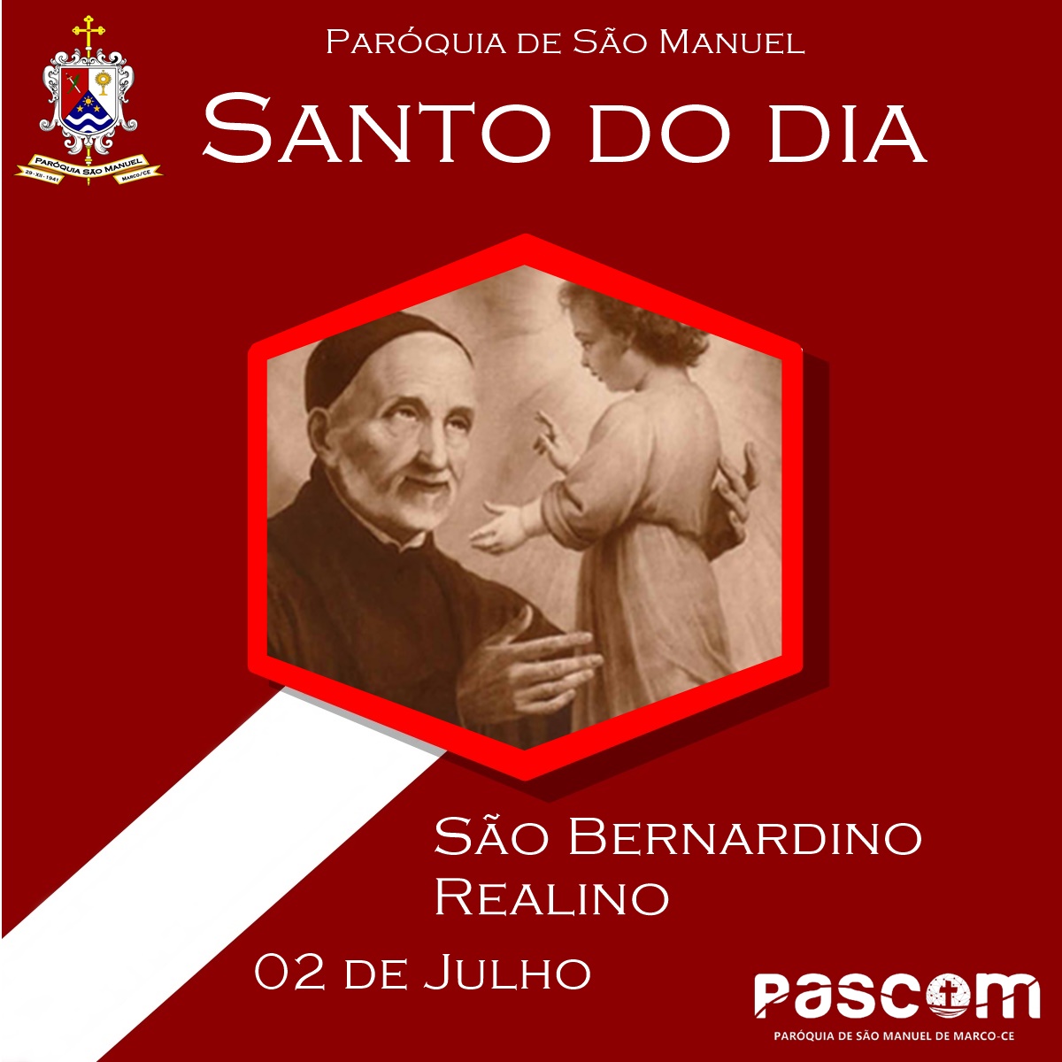 São Bernardino Realino. Créditos: Paróquia de São Manuel