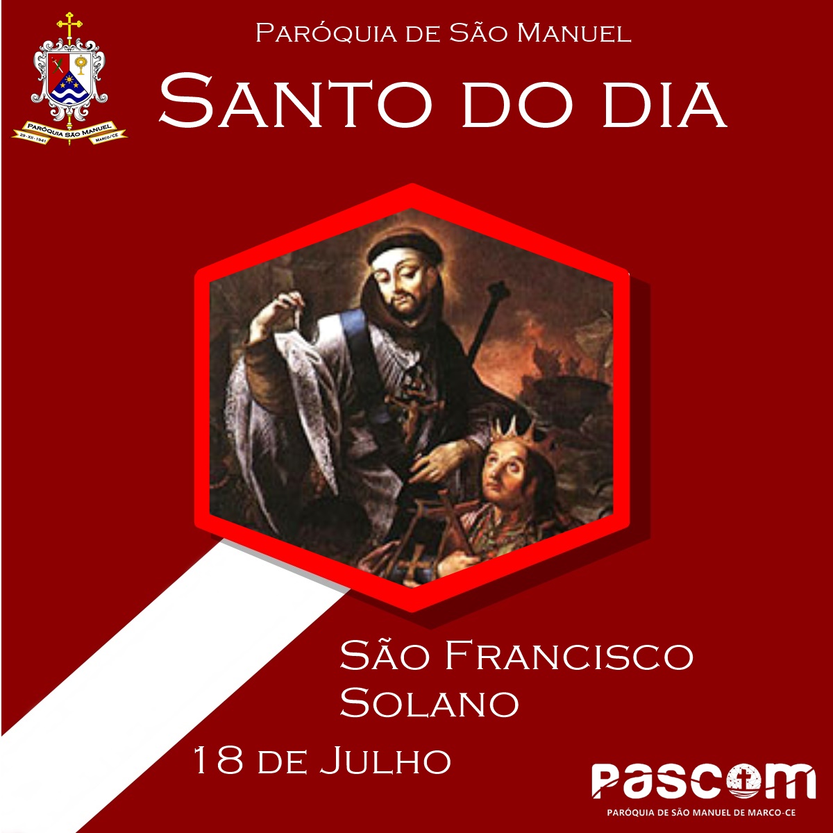 São Francisco Solano. Créditos: Paróquia de São Manuel