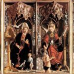 São Jerônimo de Estridão, Santo Agostinho, São Gregório Magno, Santo Ambrósio de Milão / Crédito: Michael Pacher: Altarpiece of the Church Fathers - Domínio público