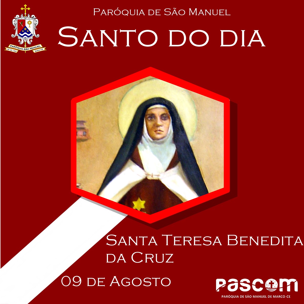 Santa Teresa Benedita da Cruz. Créditos: Paróquia de São Manuel