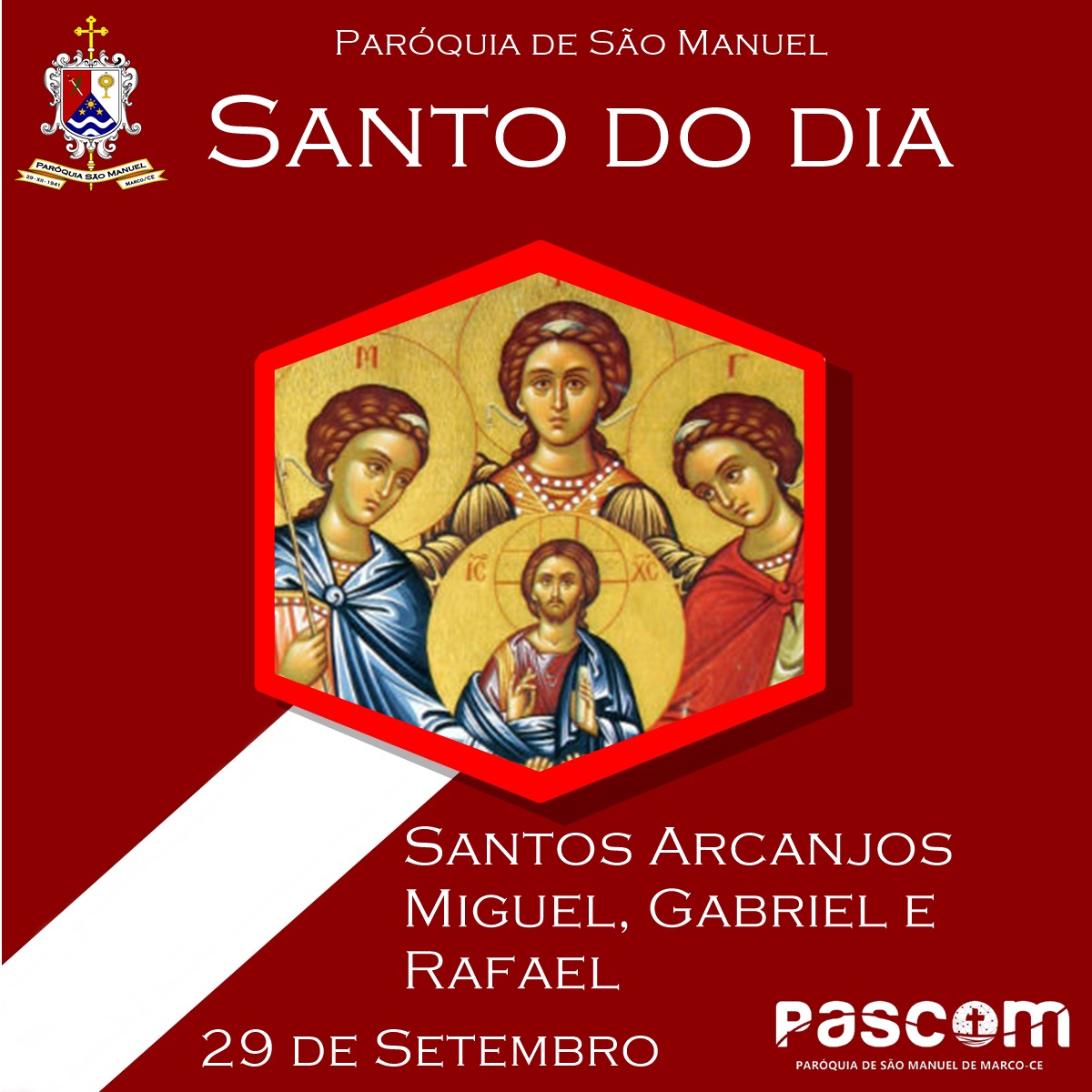 Santos Arcanjos Miguel, Gabriel e Rafael. Créditos: Paróquia de São Manuel