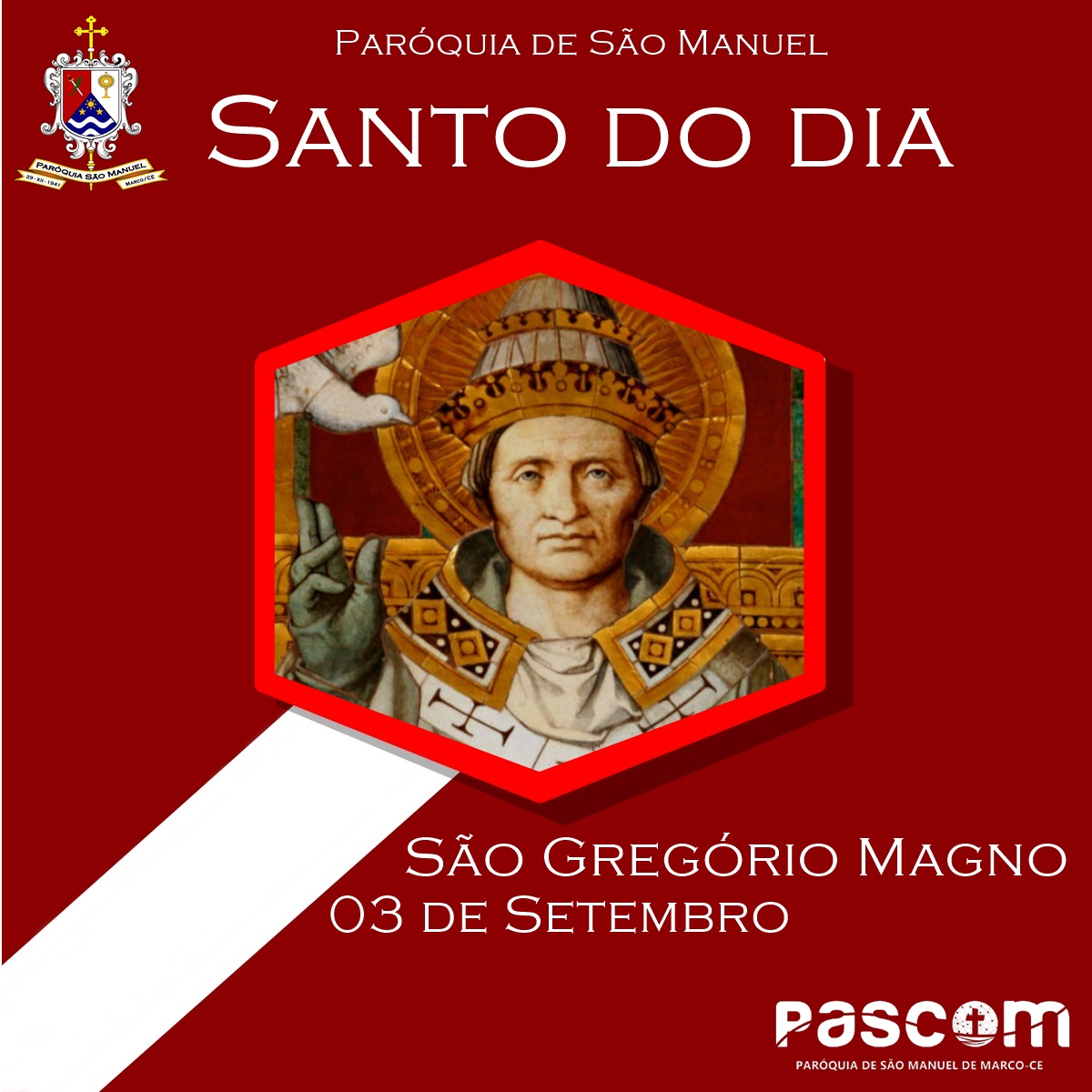 São Gregório Magno. Créditos: Paróquia de São Manuel