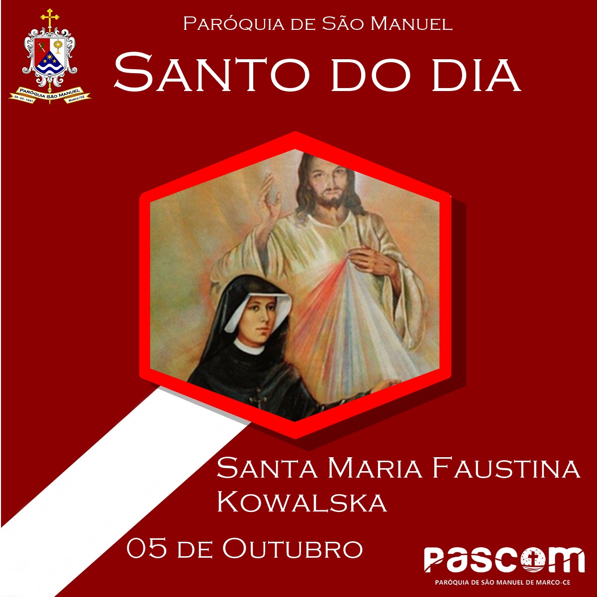 Santa Maria Faustina Kowalska. Créditos: Paróquia de São Manuel