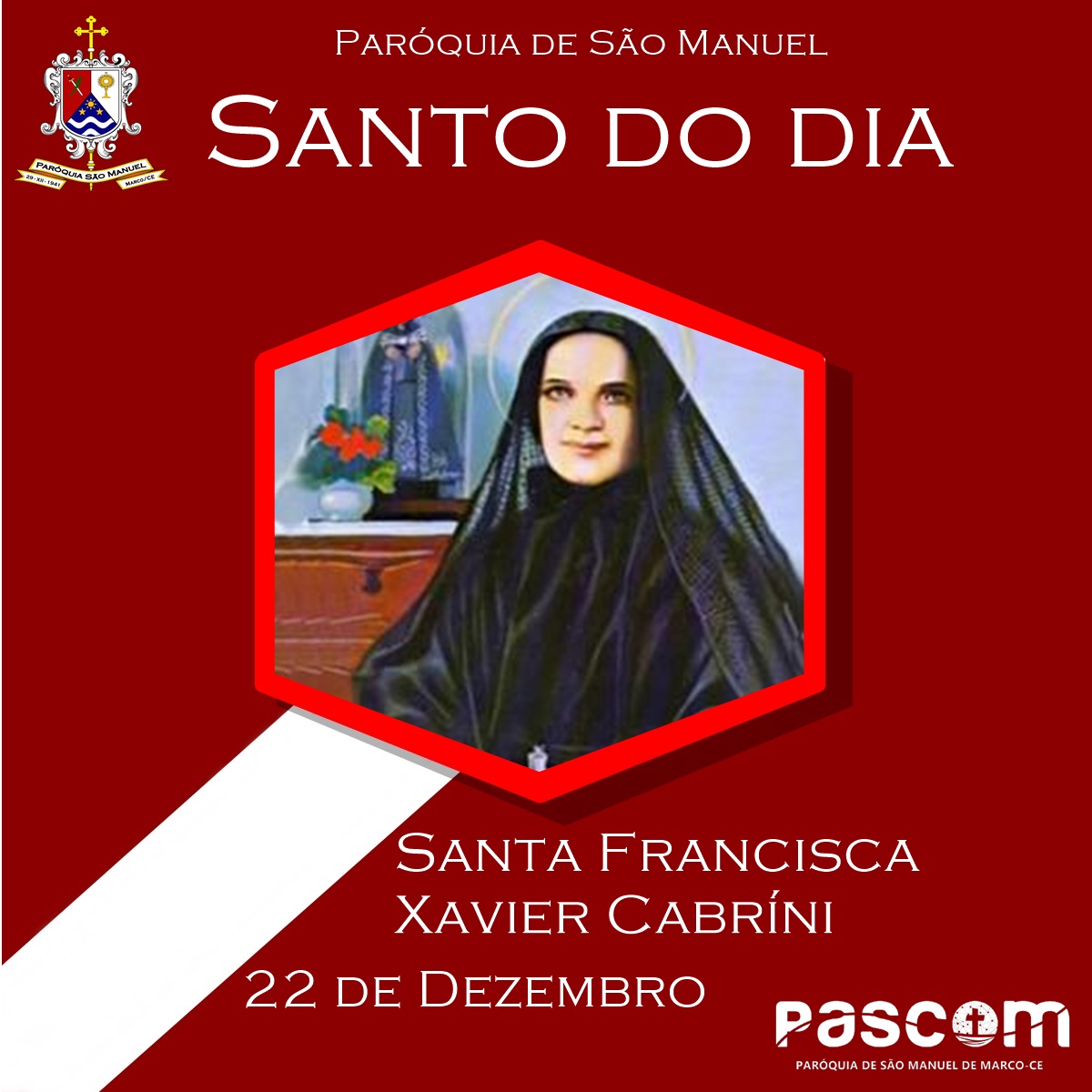 Santa Francisca Xavier Cabríni. Créditos: Paróquia de São Manuel