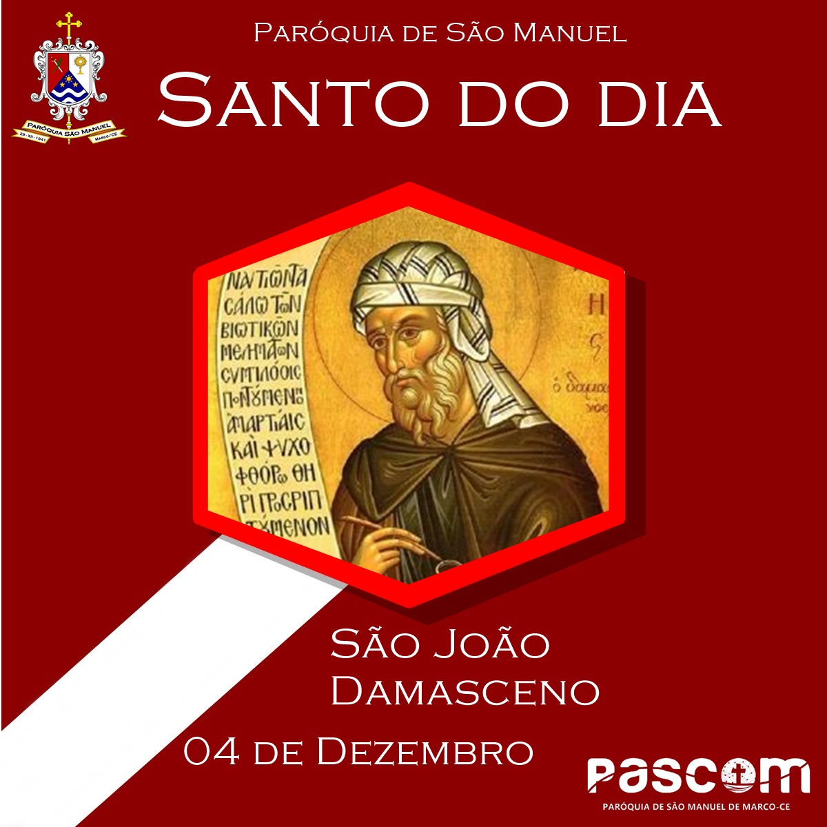 São João Damasceno. Créditos: Paróquia de São Manuel