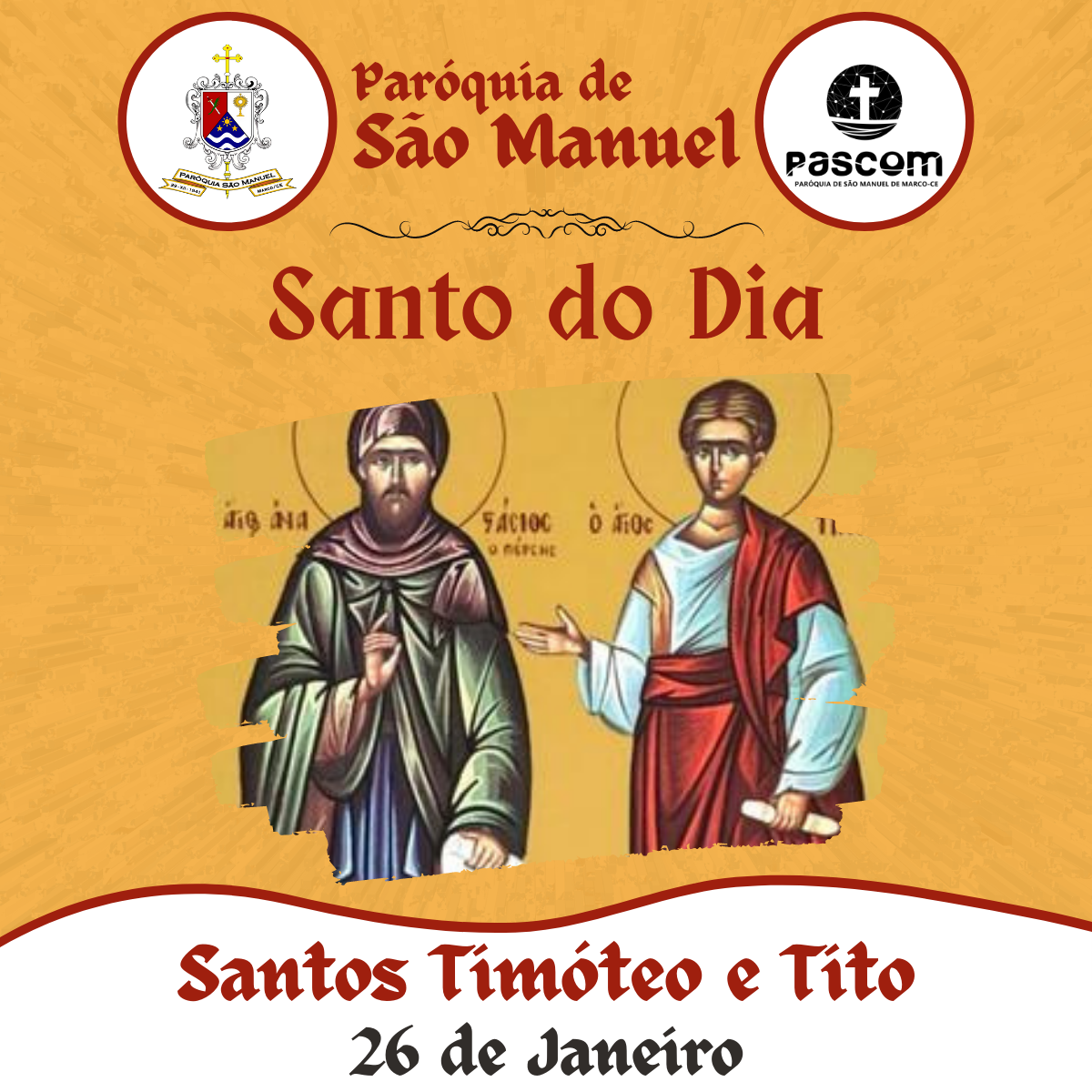 Santos Timóteo e Tito. Créditos: Paróquia de São Manuel