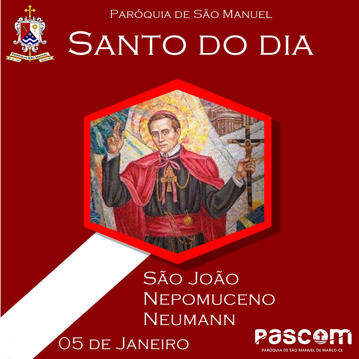 São João Nepomuceno Neumann. Créditos: Paróquia de São Manuel