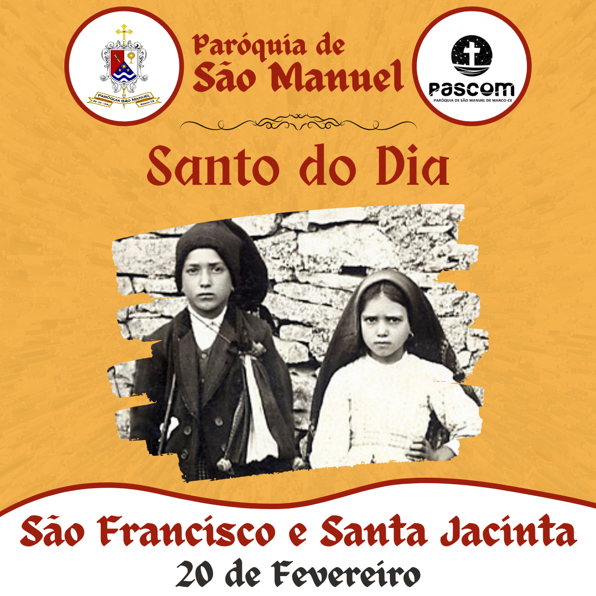 São Francisco e Santa Jacinta Marto. Créditos: Paróquia de São Manuel