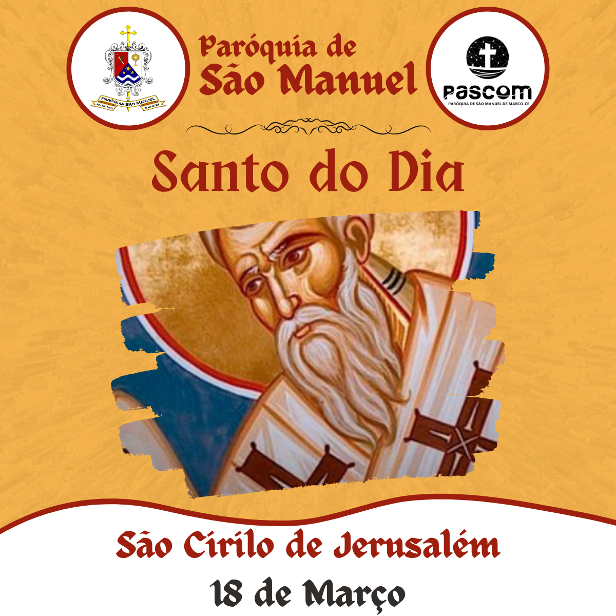 São Cirilo de Jerusalém. Créditos: Paróquia de São Manuel