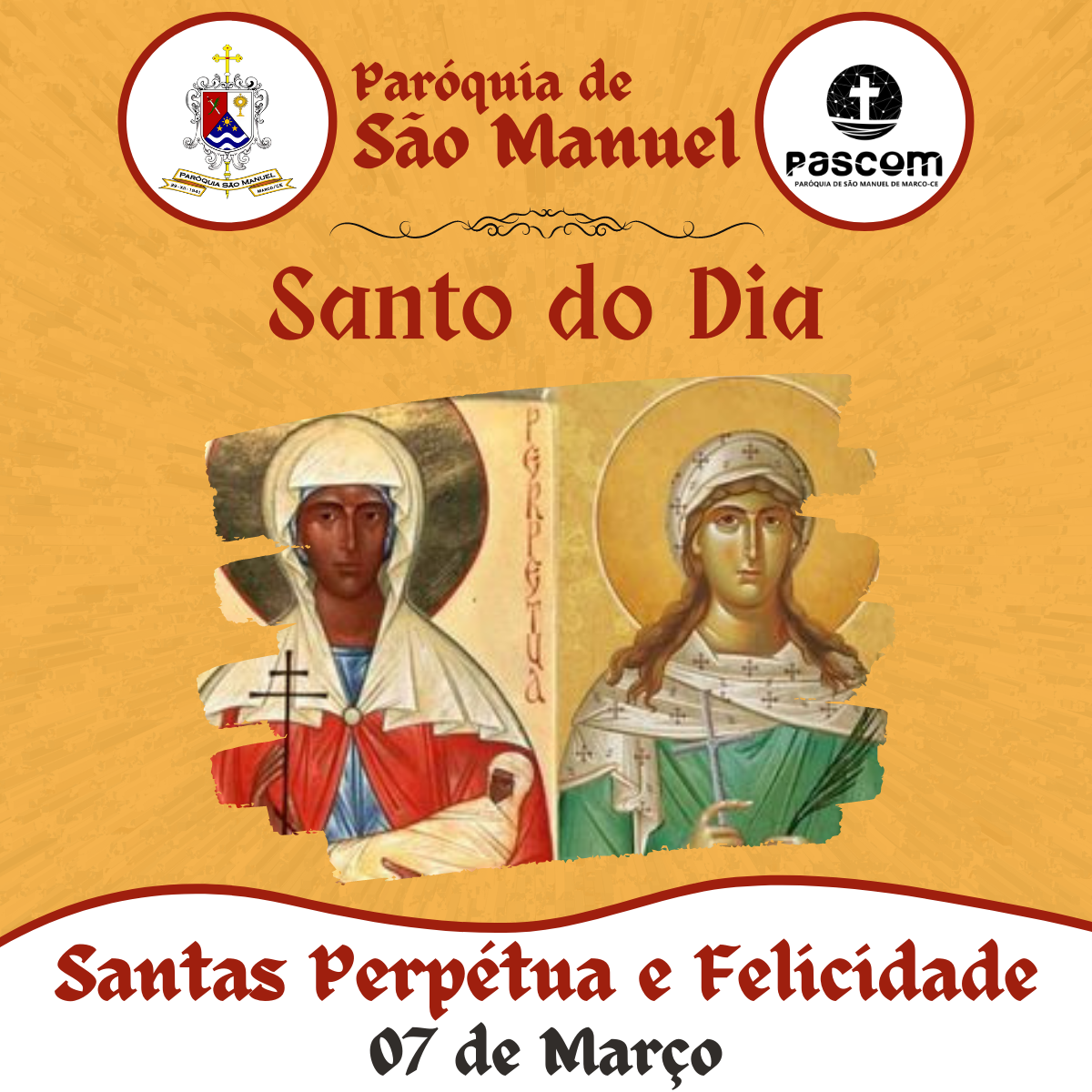 Santas Perpétua e Felicidade. Créditos: Paróquia de São Manuel