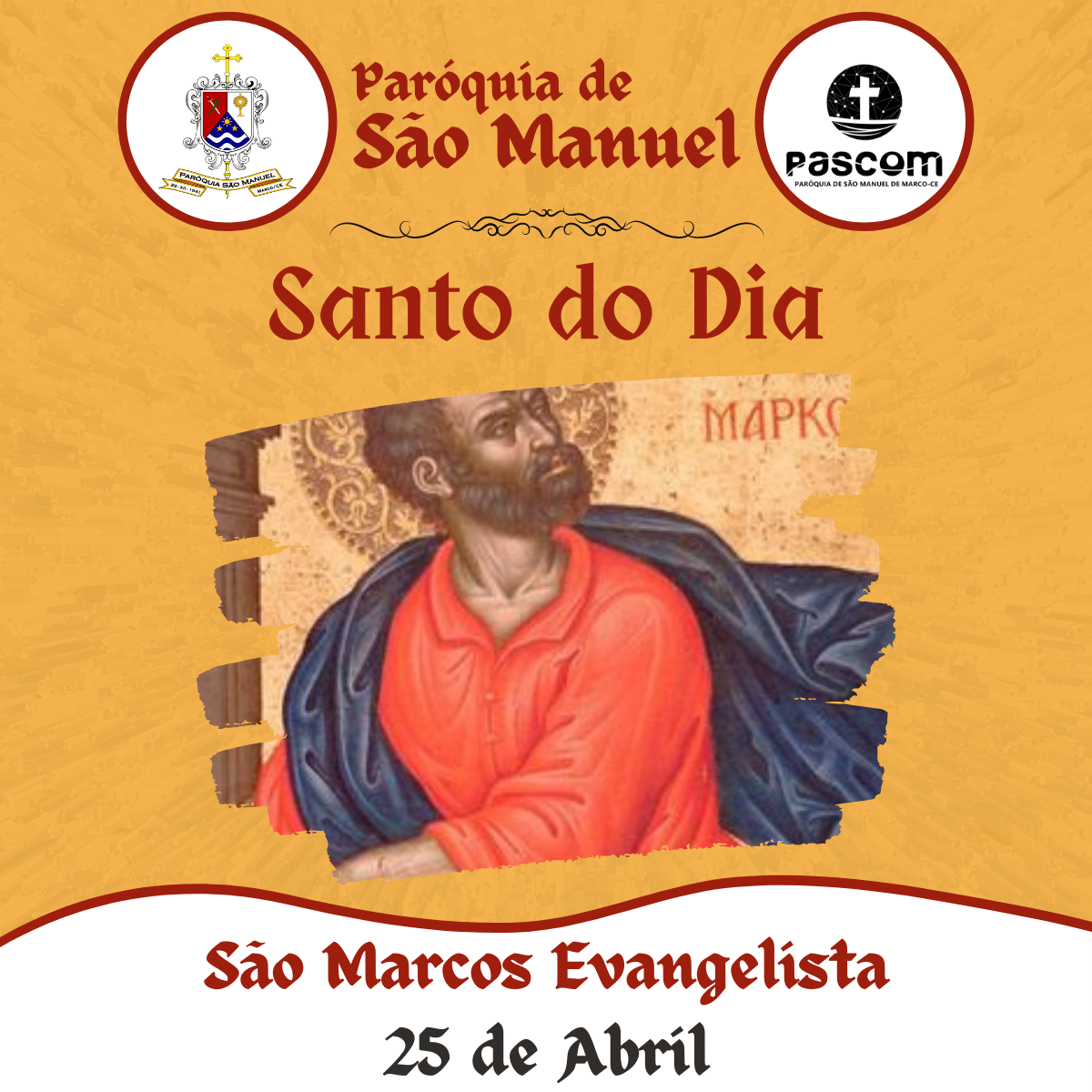 São Marcos Evangelista. Créditos: Paróquia de São Manuel