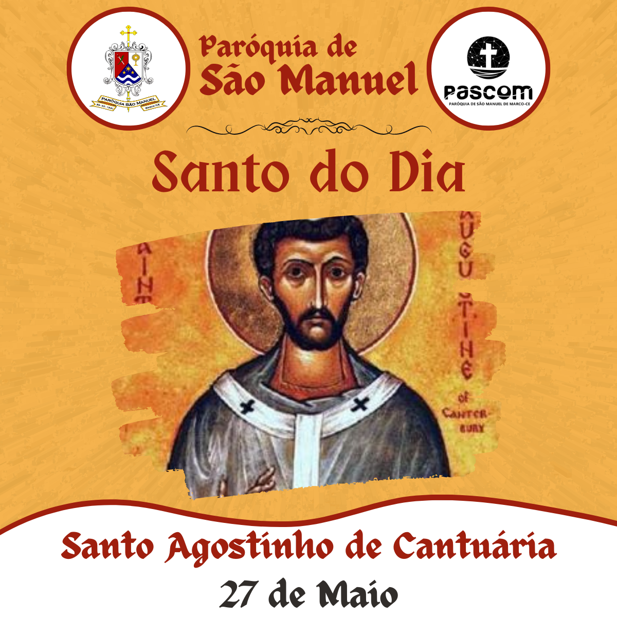 Santo Agostinho de Cantuária. Créditos: Paróquia de São Manuel