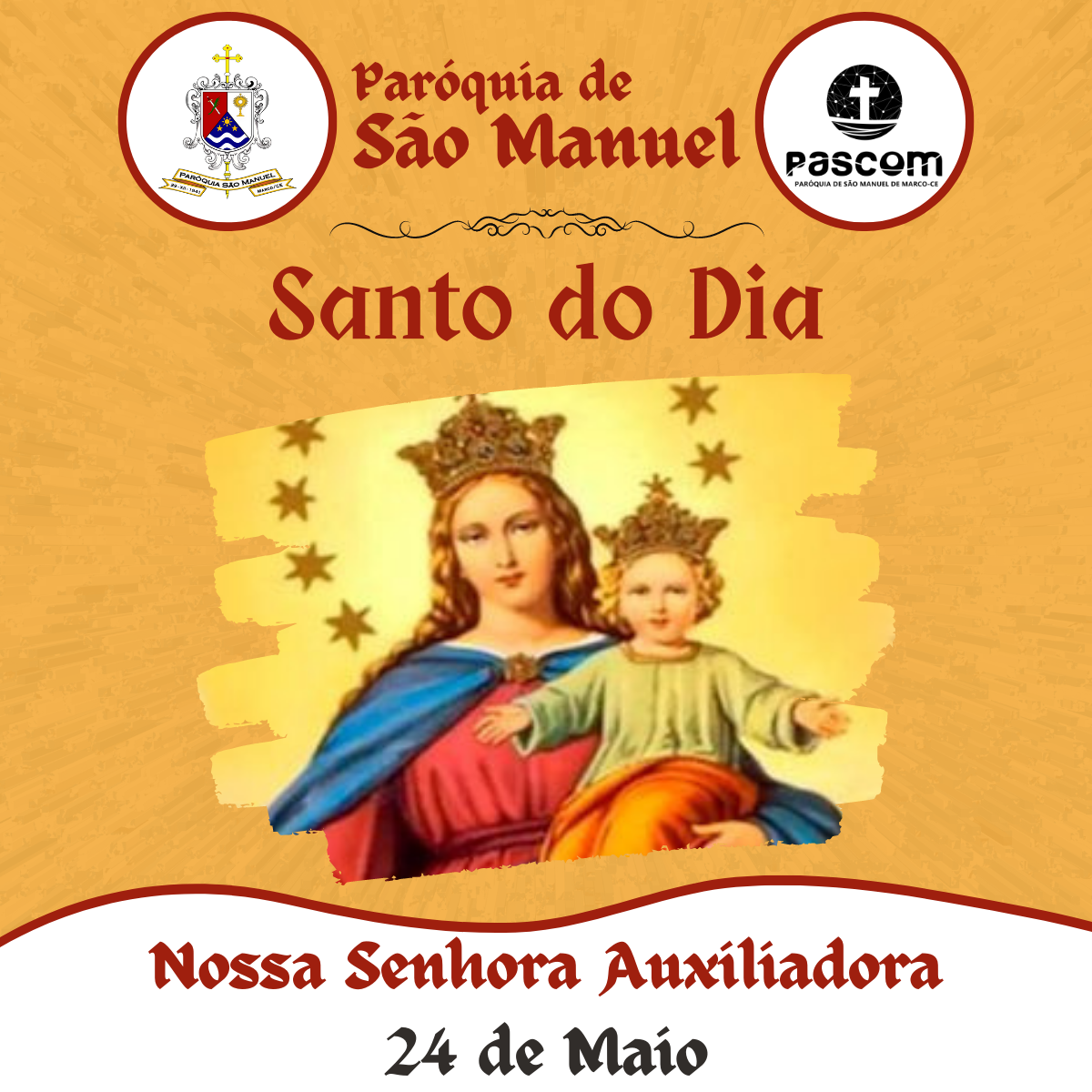 Nossa Senhora Auxiliadora. Créditos: Paróquia de São Manuel