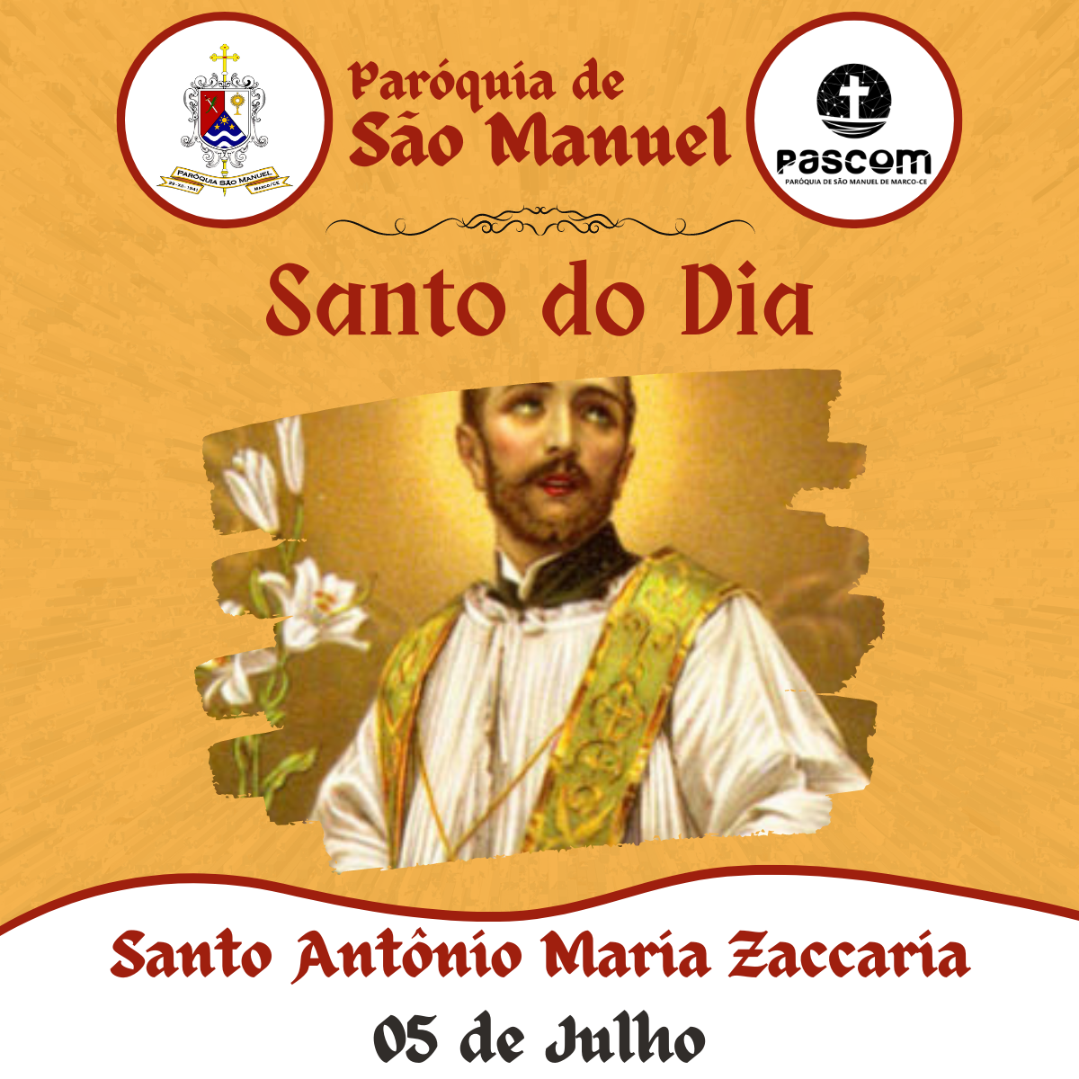 Santo Antônio Maria Zaccaria. Créditos: Paróquia de São Manuel