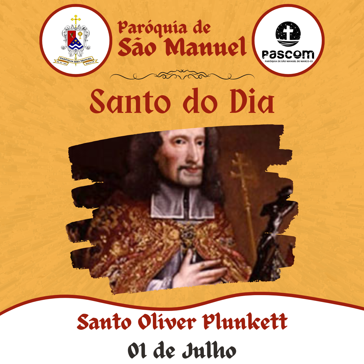 Santo Oliver Plunkett. Créditos: Paróquia de São Manuel