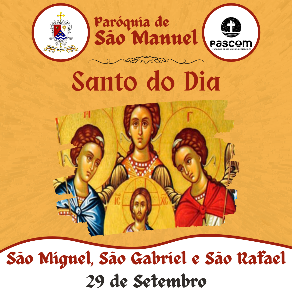 Santos Arcanjos Miguel, Gabriel e Rafael. Créditos: Paróquia de São Manuel