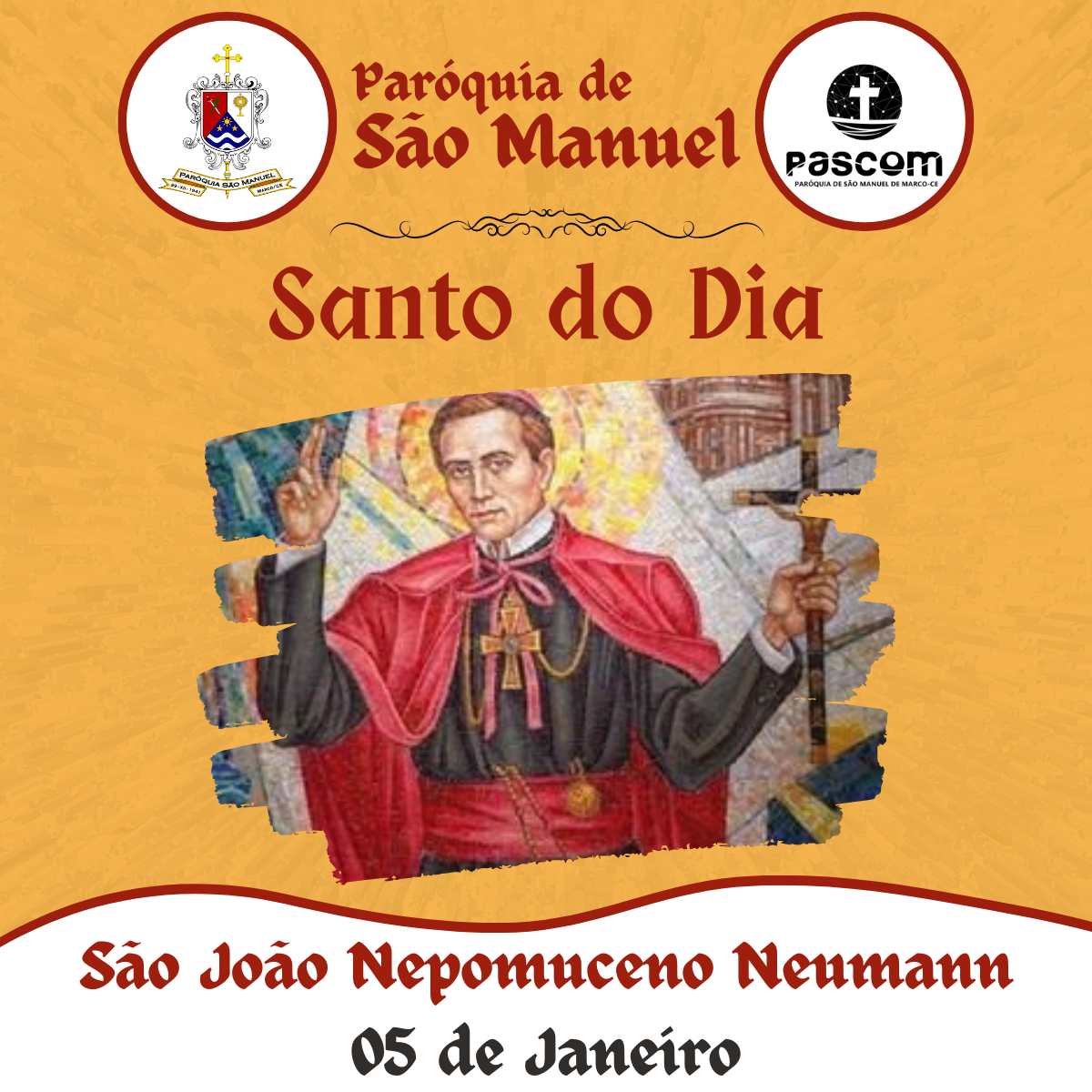 São João Nepomuceno Neumann. Créditos: Paróquia de São Manuel