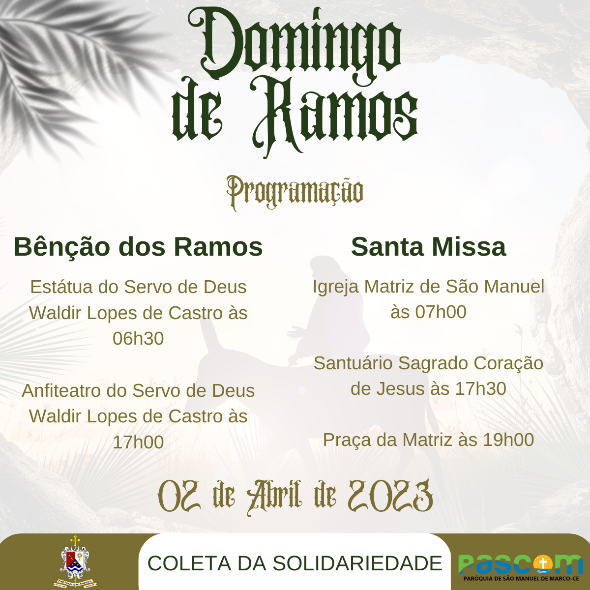 Programação Domingo de Ramos. Créditos: Paróquia de São Manuel