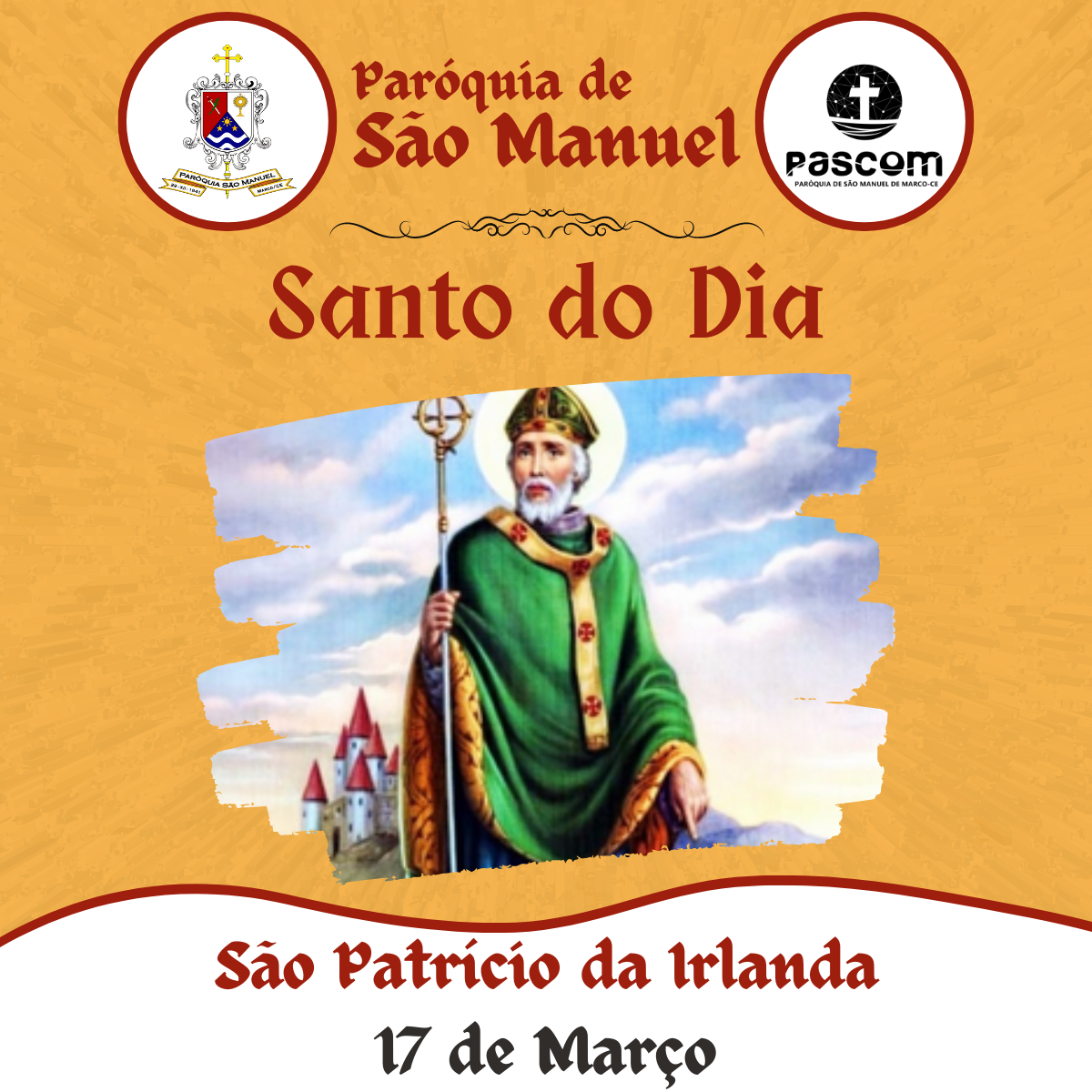 São Patrício da Irlanda. Créditos: Paróquia de São Manuel