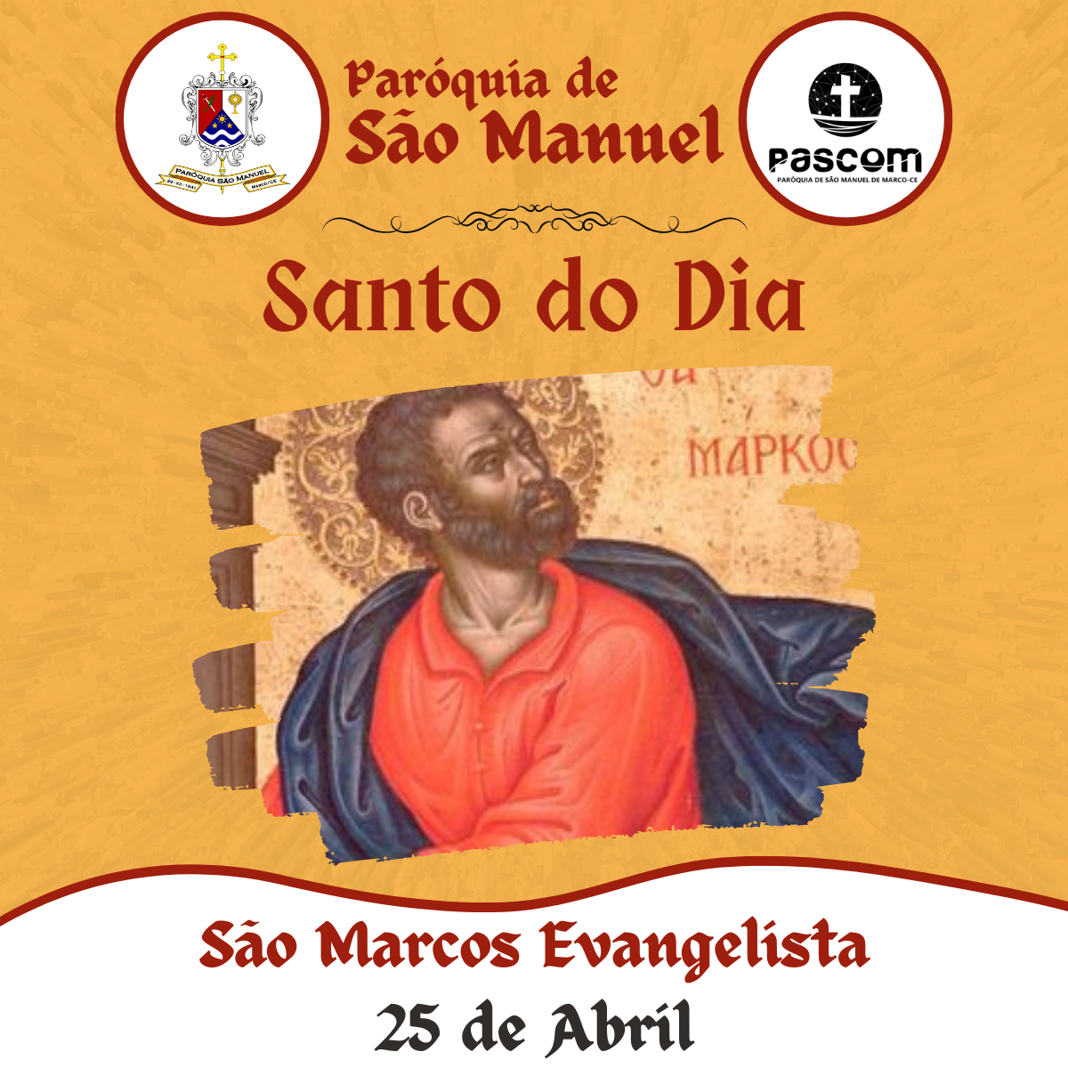 São Marcos Evangelista. Créditos: Paróquia de São Manuel