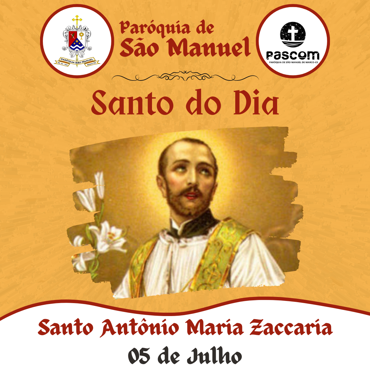 Santo Antônio Maria Zaccaria. Créditos: Paróquia de São Manuel