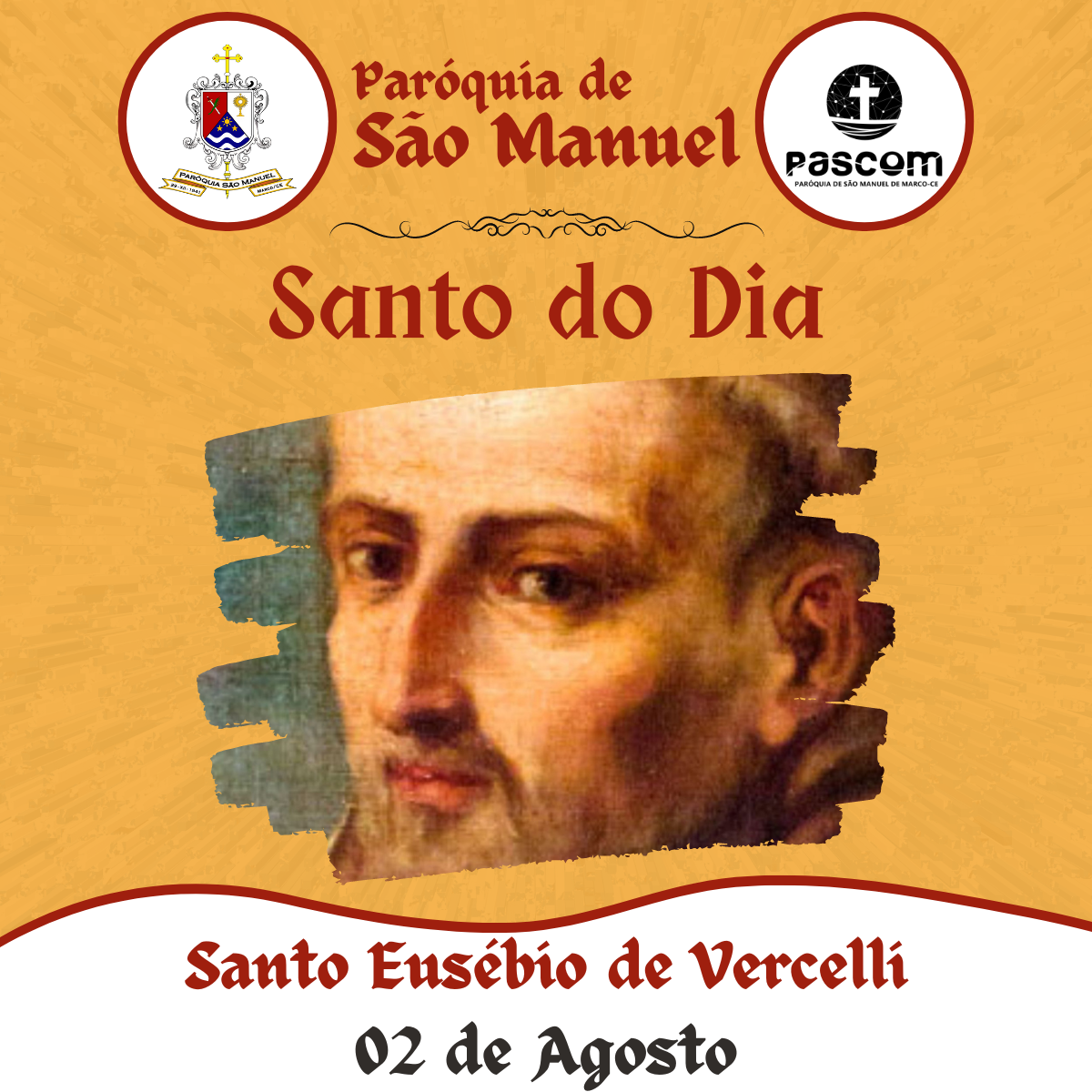 Santo Eusébio de Vercelli. Créditos: Paróquia de São Manuel