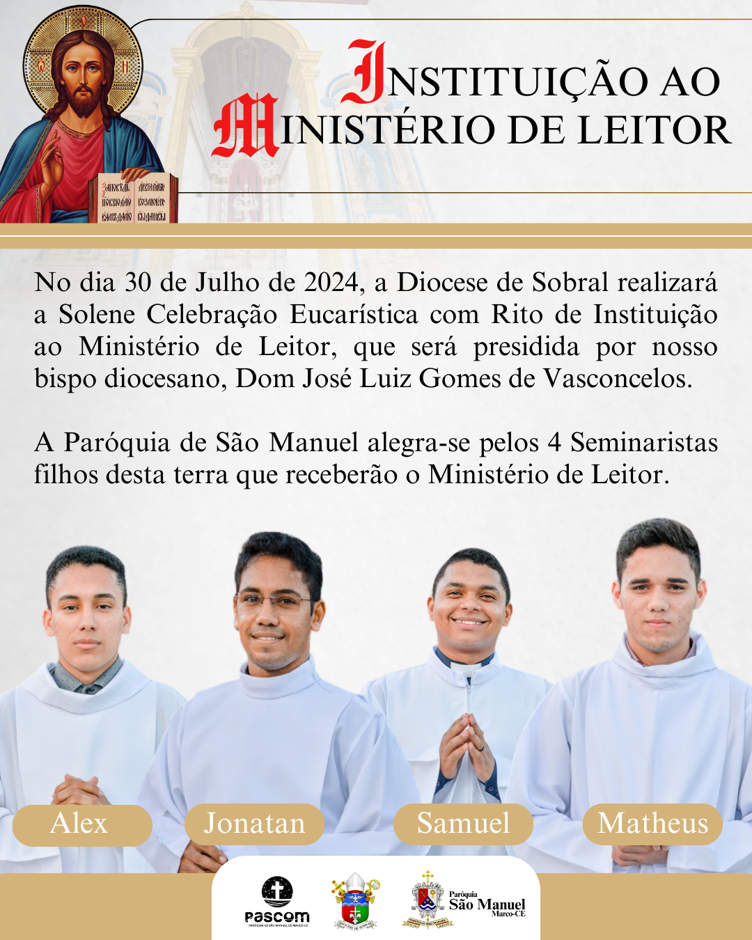 Seminaristas Marquenses serão instituídos ao Ministério de Leitor. Créditos: Paróquia de São Manuel